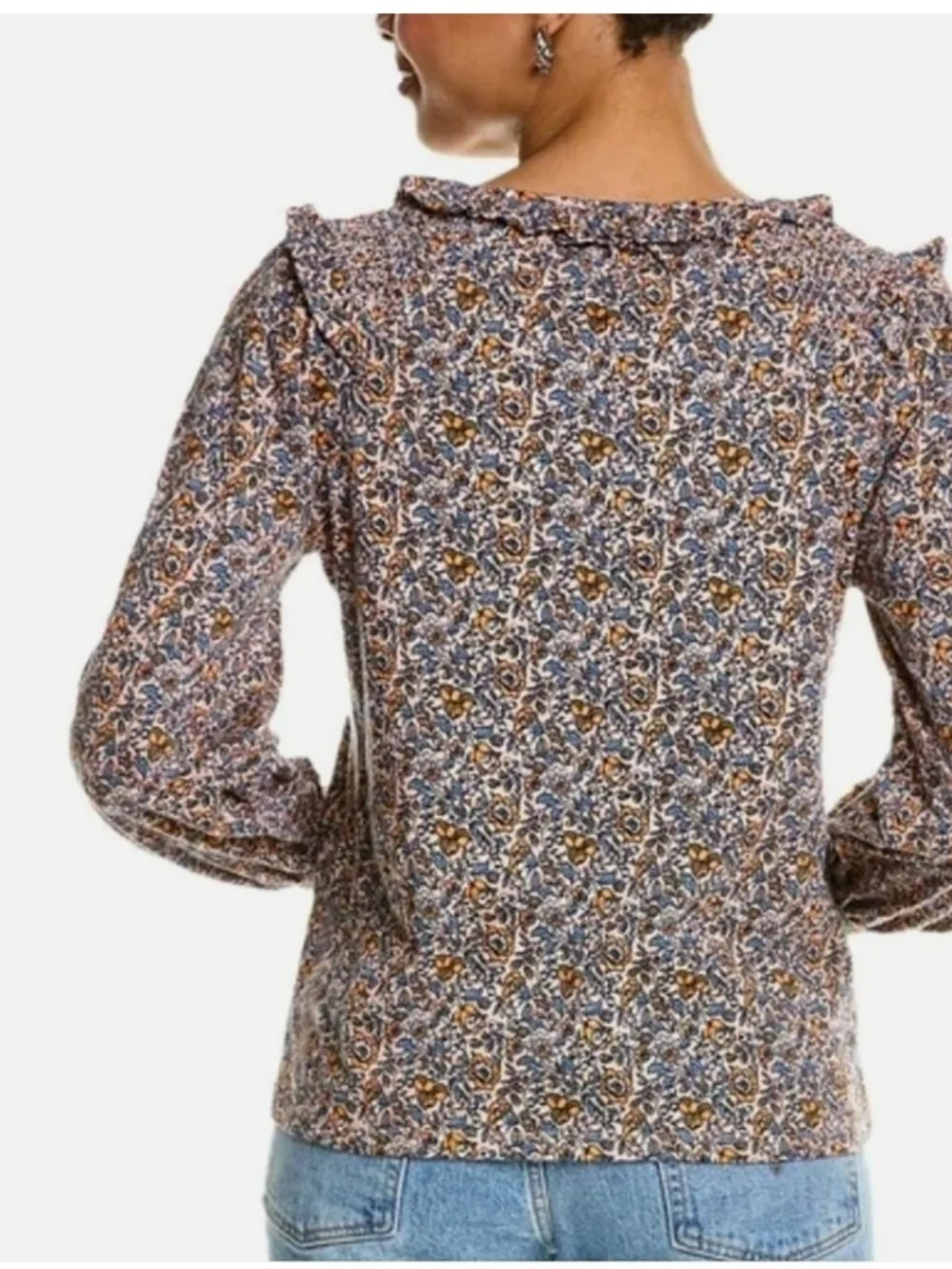 Boden Notch Neck Smocked Frill Floral Top - Picture 2 of 7